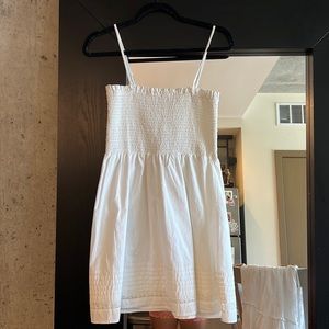 American Eagle White Smocked Strapless Mini Dress with eyelet detail size Small